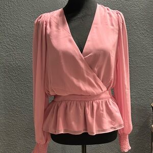 Express V- Neck Smocked Cuff Peplum Top